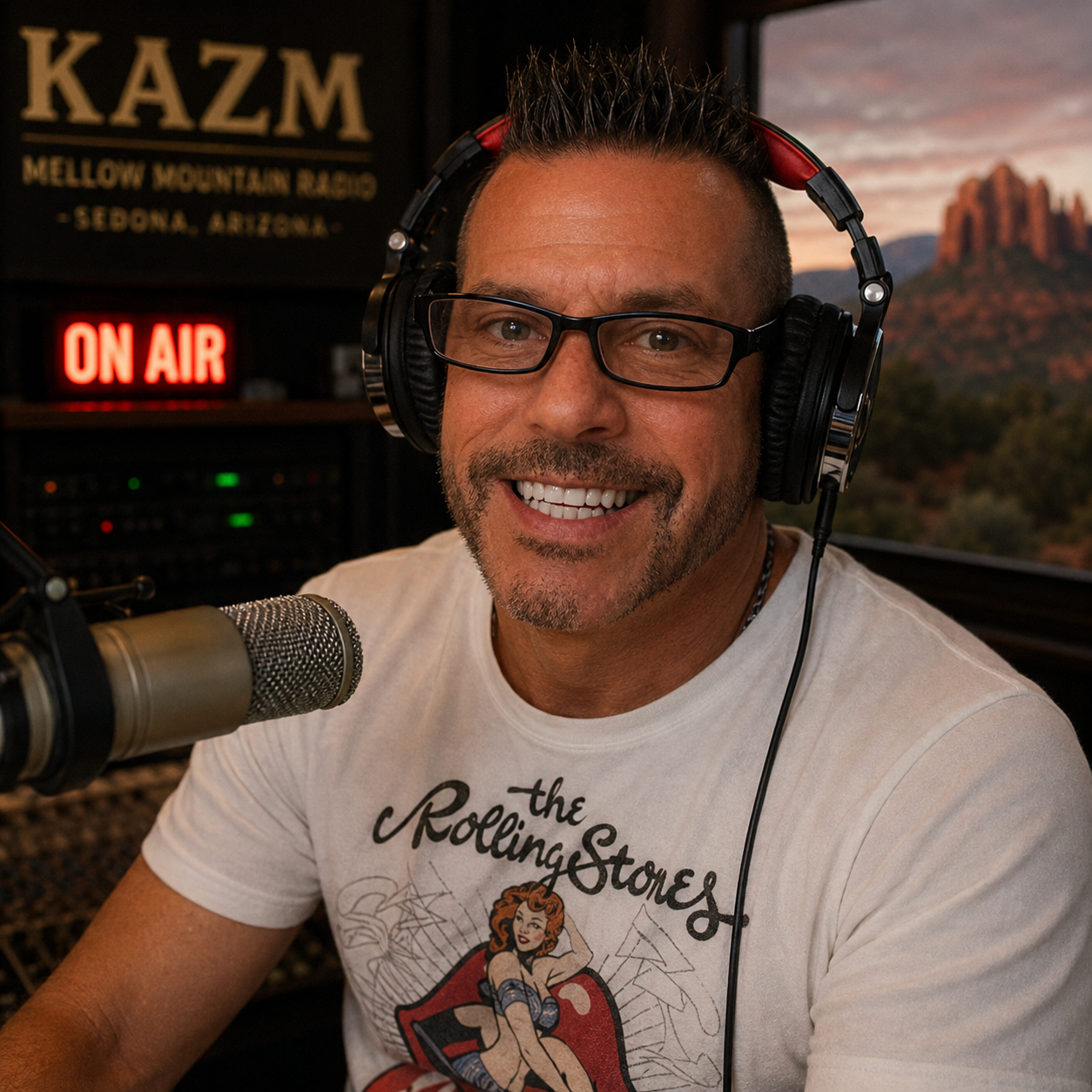 DJ Mike, on air in the KAZM studio